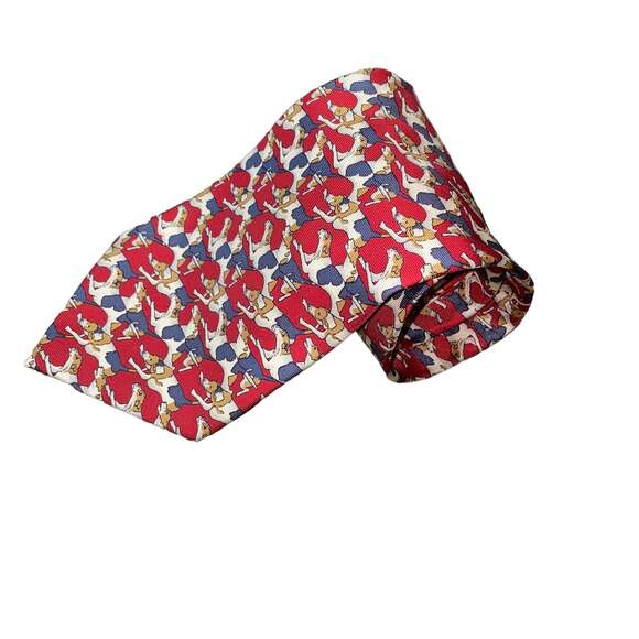 Beaufort Tie Rack 100% silk Made in Italy print dog print tie red/blue preppy - Picture 1 of 4